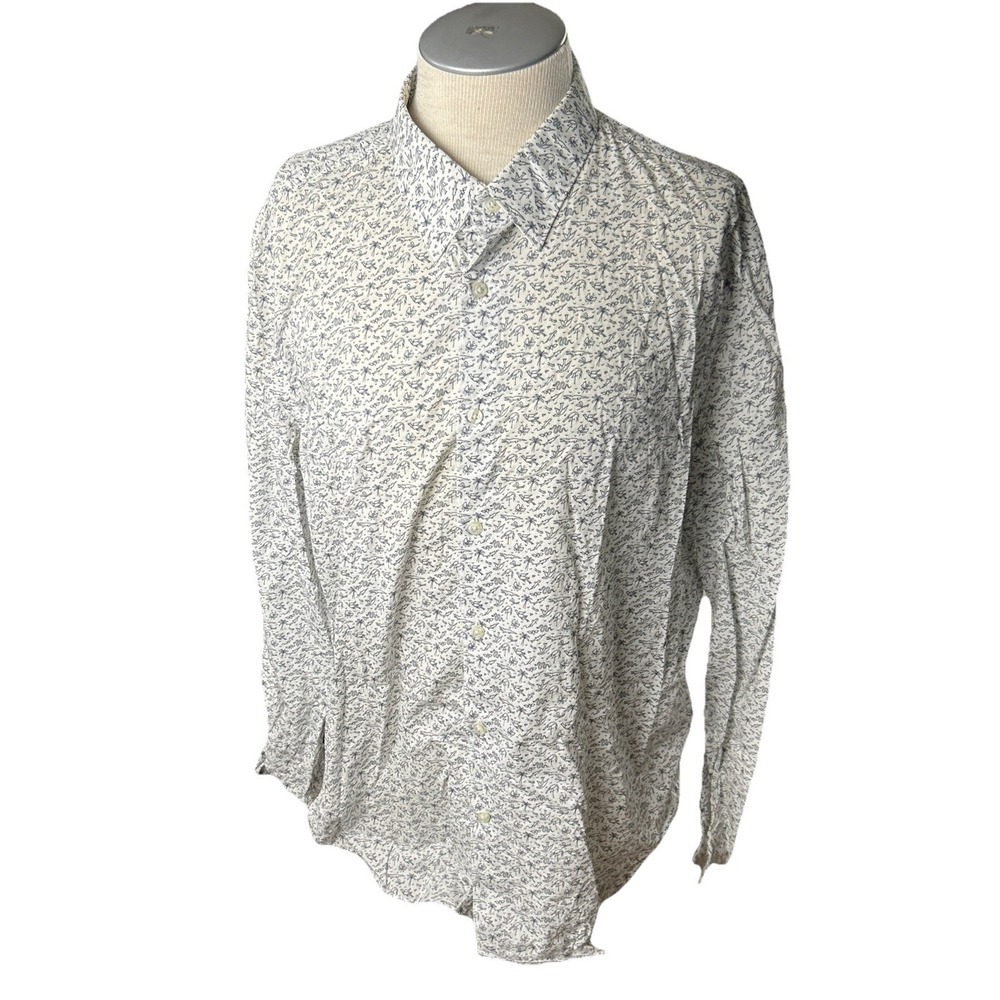 Perry Ellis Shirt XXL Mens Strech White Print Alligator Sword FishLong Sleeves